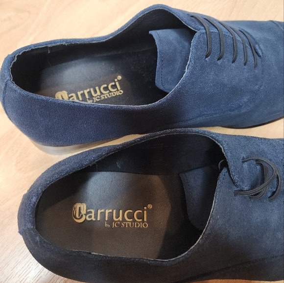 Carrucci Leather Suede Navy Blue Cap Toe Oxford Dress Shoes Men's Size 12 New - Picture 4 of 14